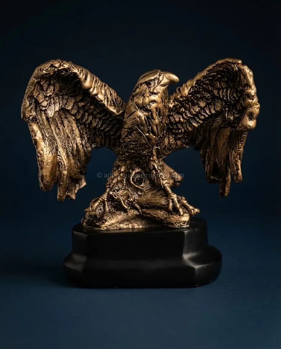 Eagle trophy with wings spread on black base, achievement award, handcrafted by Adventurion Trophies Kenya