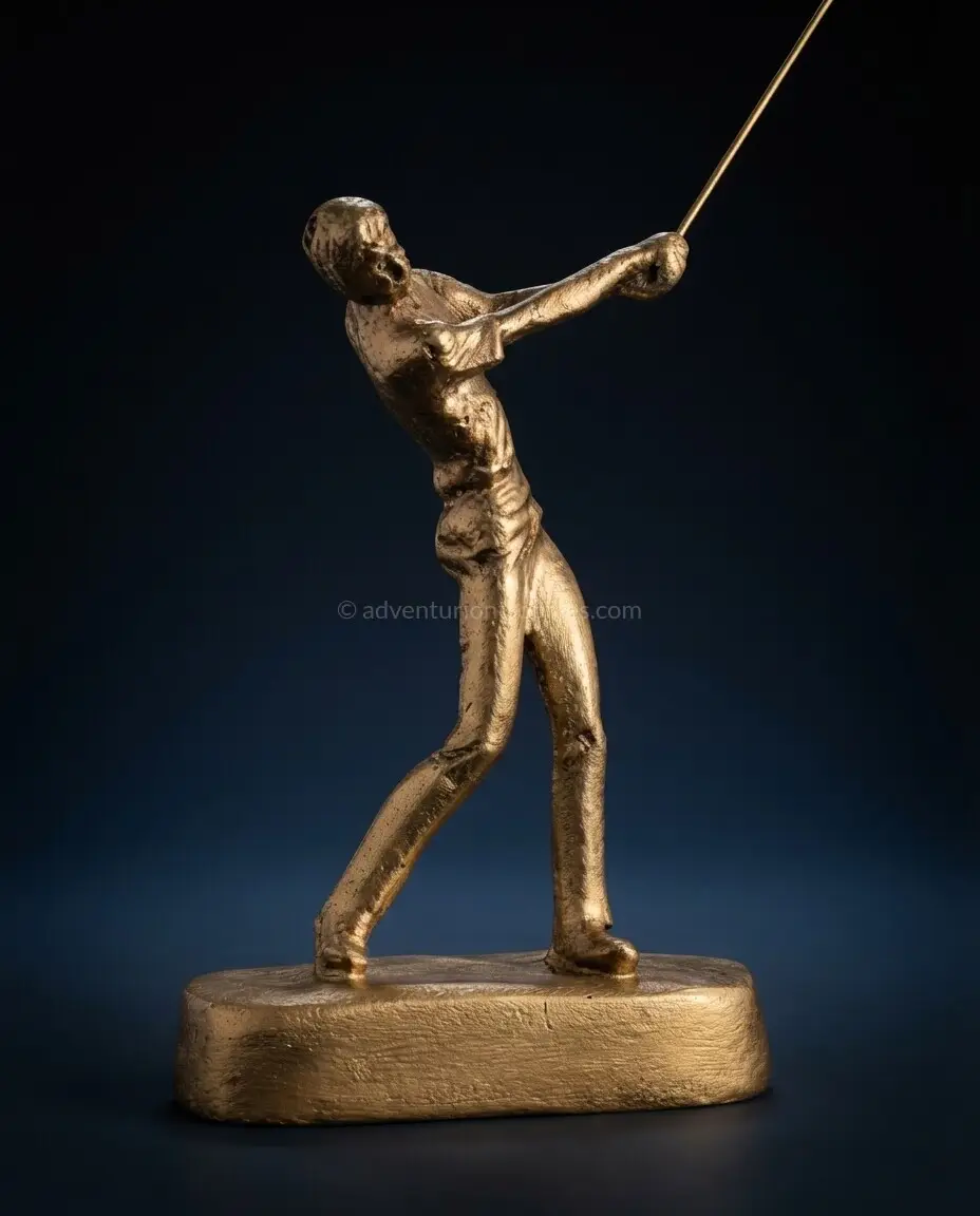 Golfer trophy mid-swing for sporting achievement award, handcrafted by Adventurion Trophies Kenya